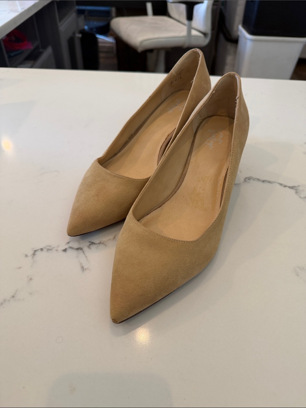 Crown Vintage Pointed-Toe Pumps in Tan